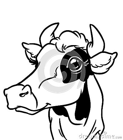 Cow head looking up funny look contour coloring animalÂ Â Â  Stock Photo